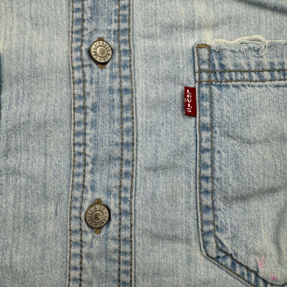 Levi's Shirt Mens Small Blue Denim Rivet Button Long Sleeve Y2K Vintage FLAWS - Picture 5 of 10